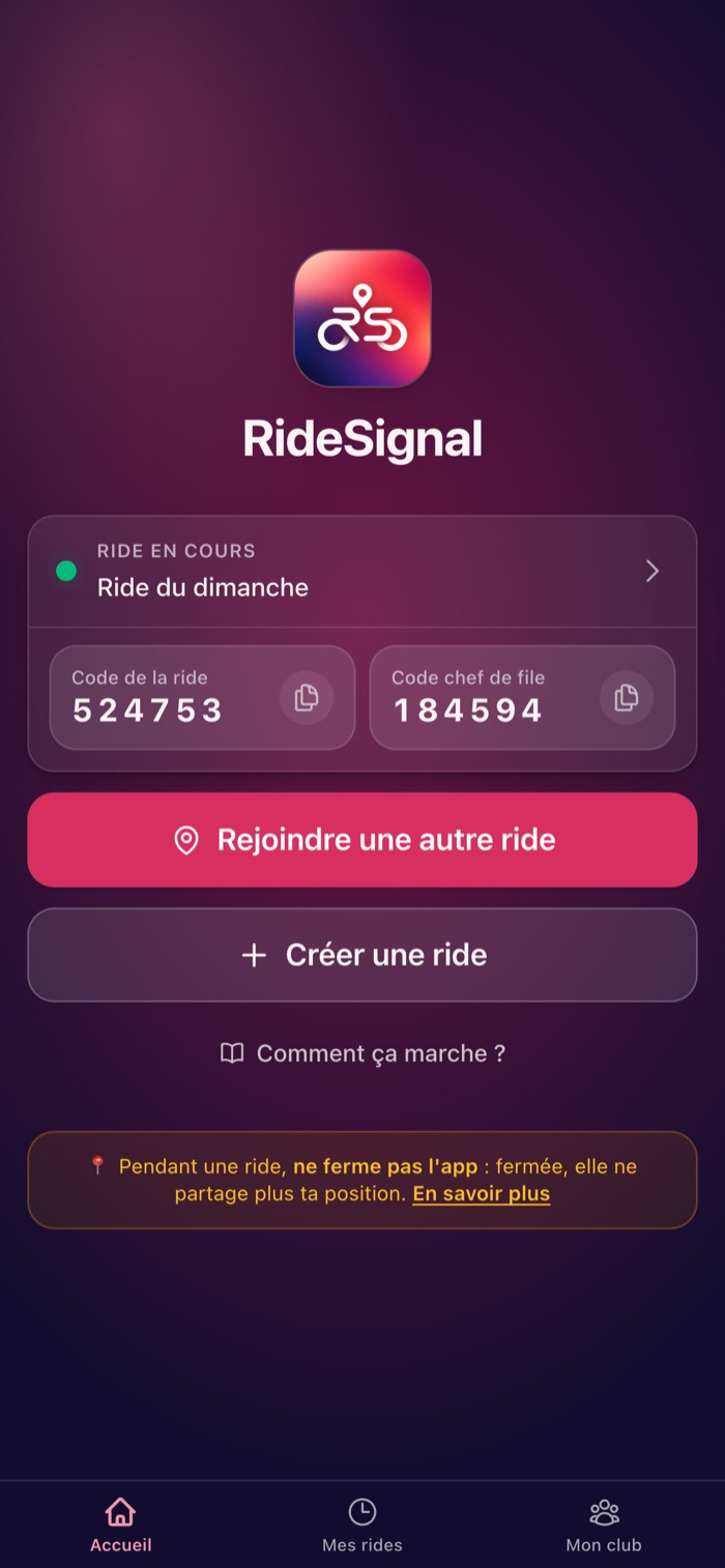 L'accueil de RideSignal